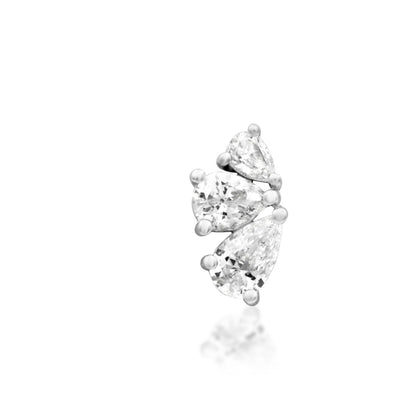 Junipurr Padma fixed triple-pear White CZ threadless end in solid 14k gold, product view.