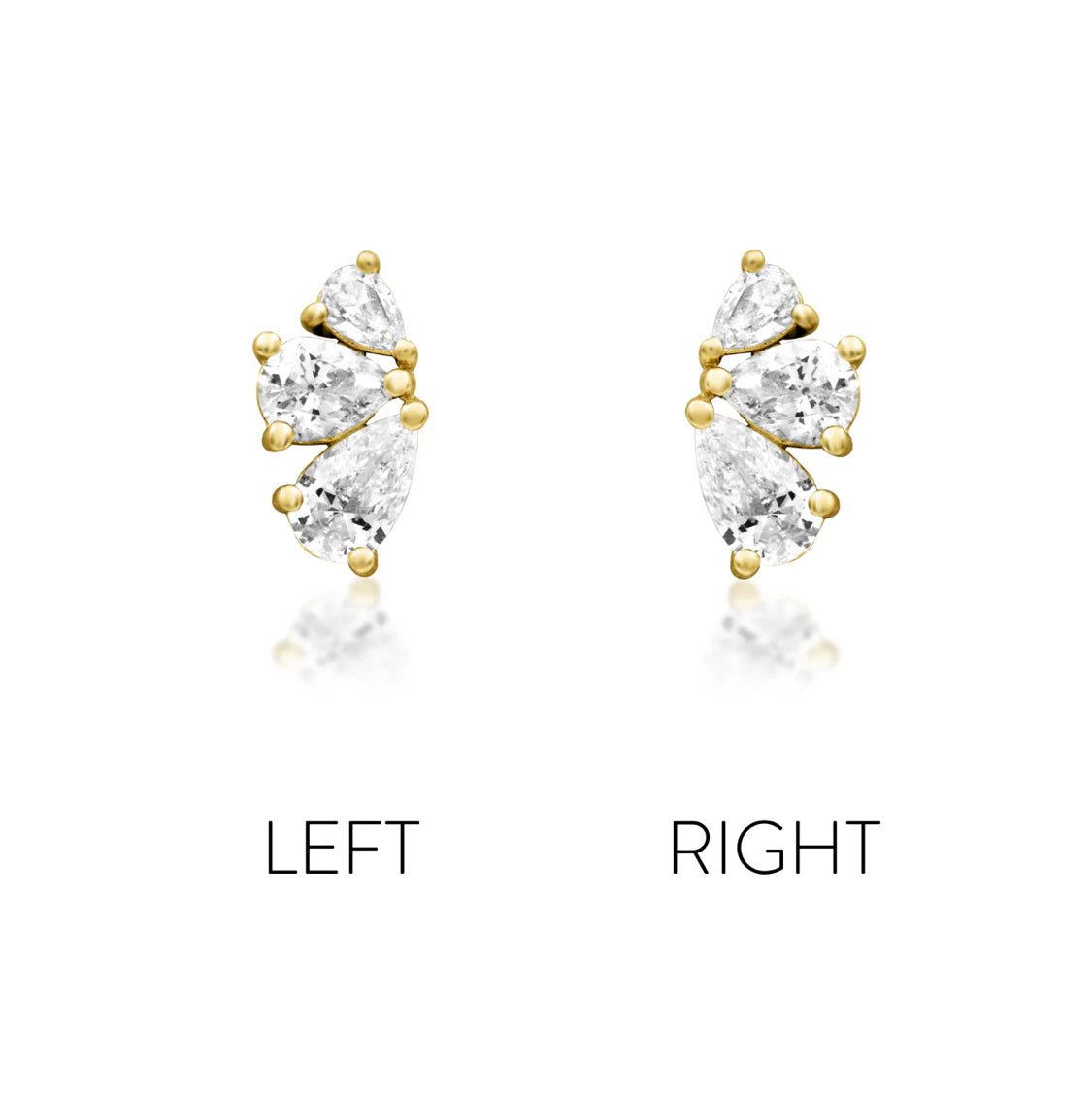 Junipurr Padma solid 14k white gold triple-pear White CZ threadless end, angled view.