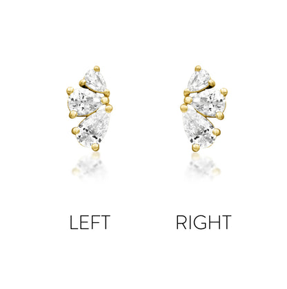 Junipurr Padma solid 14k white gold triple-pear White CZ threadless end, angled view.