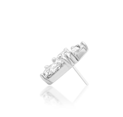 Junipurr Padma solid 14k white gold triple-pear White CZ threadless end, side profile.