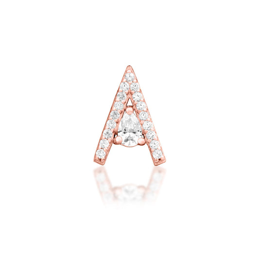 Junipurr Pointessa solid 14k gold threadless end with nineteen White CZ stones in a cascading arrangement.