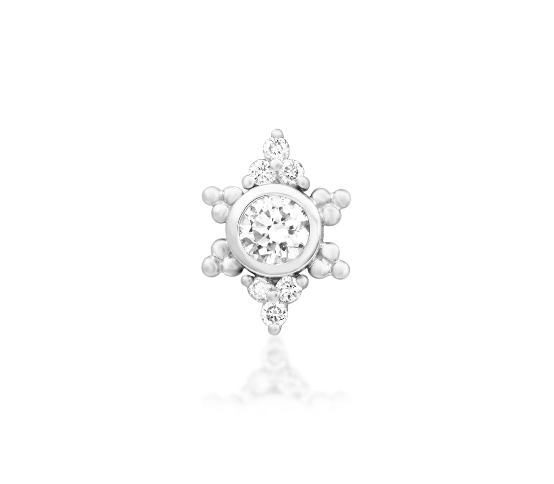 Junipurr Praise solid 14k gold fixed cluster with seven lab-grown diamonds, product view.