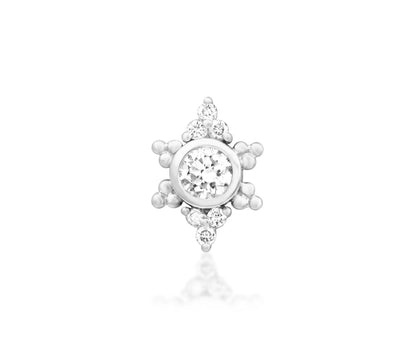 Junipurr Praise solid 14k gold fixed cluster with seven lab-grown diamonds, product view.