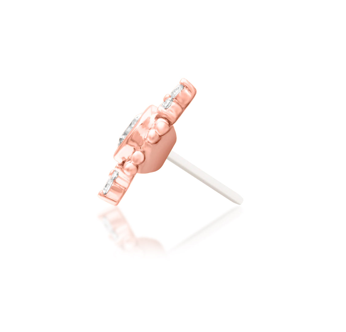 Junipurr Praise solid 14k gold seven lab-grown diamond threadless decorative end, product view.