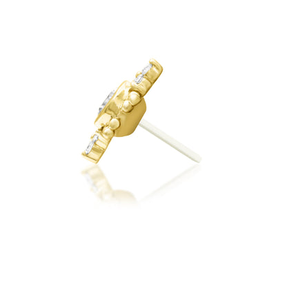 Junipurr Praise solid 14k yellow gold seven-diamond threadless end, side profile.