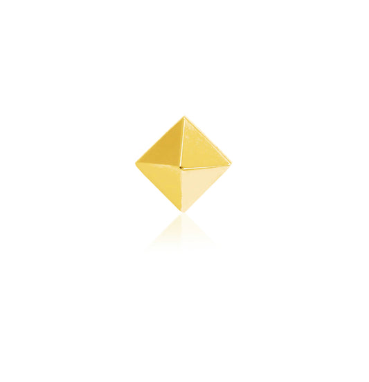 Junipurr Pyramid solid 14k yellow gold geometric pyramid threadless end, front view.