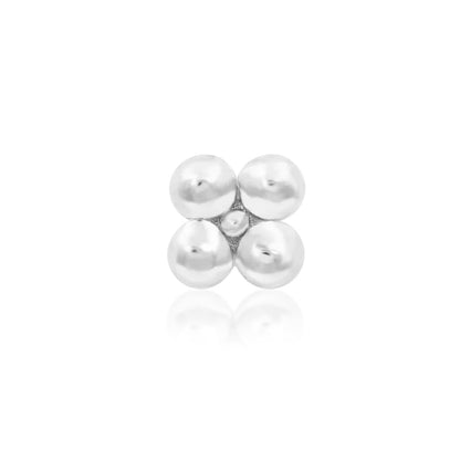 Junipurr Quad Bead solid 14k white gold threadless end with four polished beads in a compact square cluster.