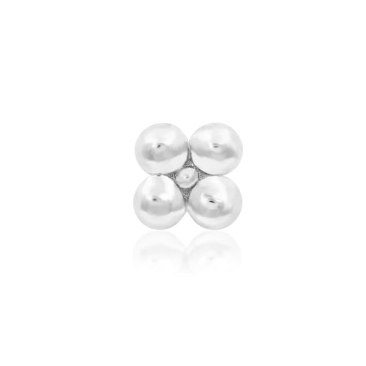 Junipurr Quad Bead solid 14k white gold threadless end with four polished beads in a compact square cluster.