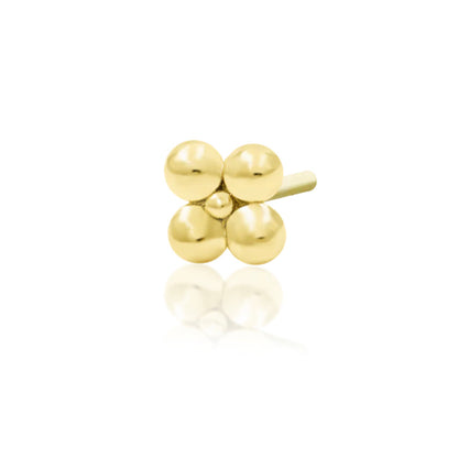 Junipurr Quad Bead solid 14k yellow gold threadless end with four polished beads in a compact square cluster.