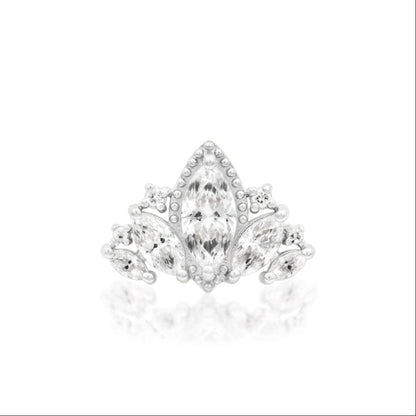 Junipurr Queen Naveen white gold statement earring with graduated marquise and round white CZ stones
