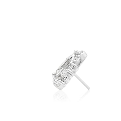 Junipurr Queen Naveen solid 14k white gold marquise White CZ threadless end, side profile.
