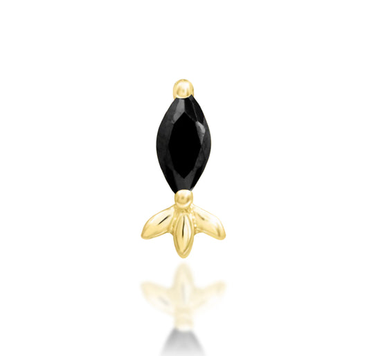 Junipurr Rana solid 14k gold marquise Black CZ threadless decorative end, product view.