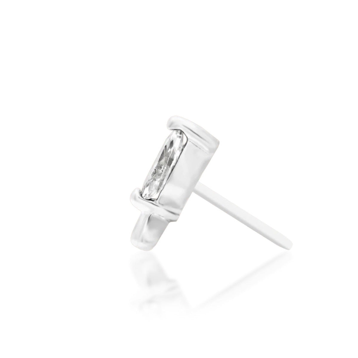 Junipurr Rana solid 14k white gold marquise White CZ threadless end, side profile.