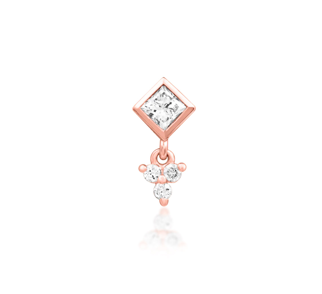 Junipurr Reflection solid 14k gold four-stone lab-grown diamond threadless end, product view.