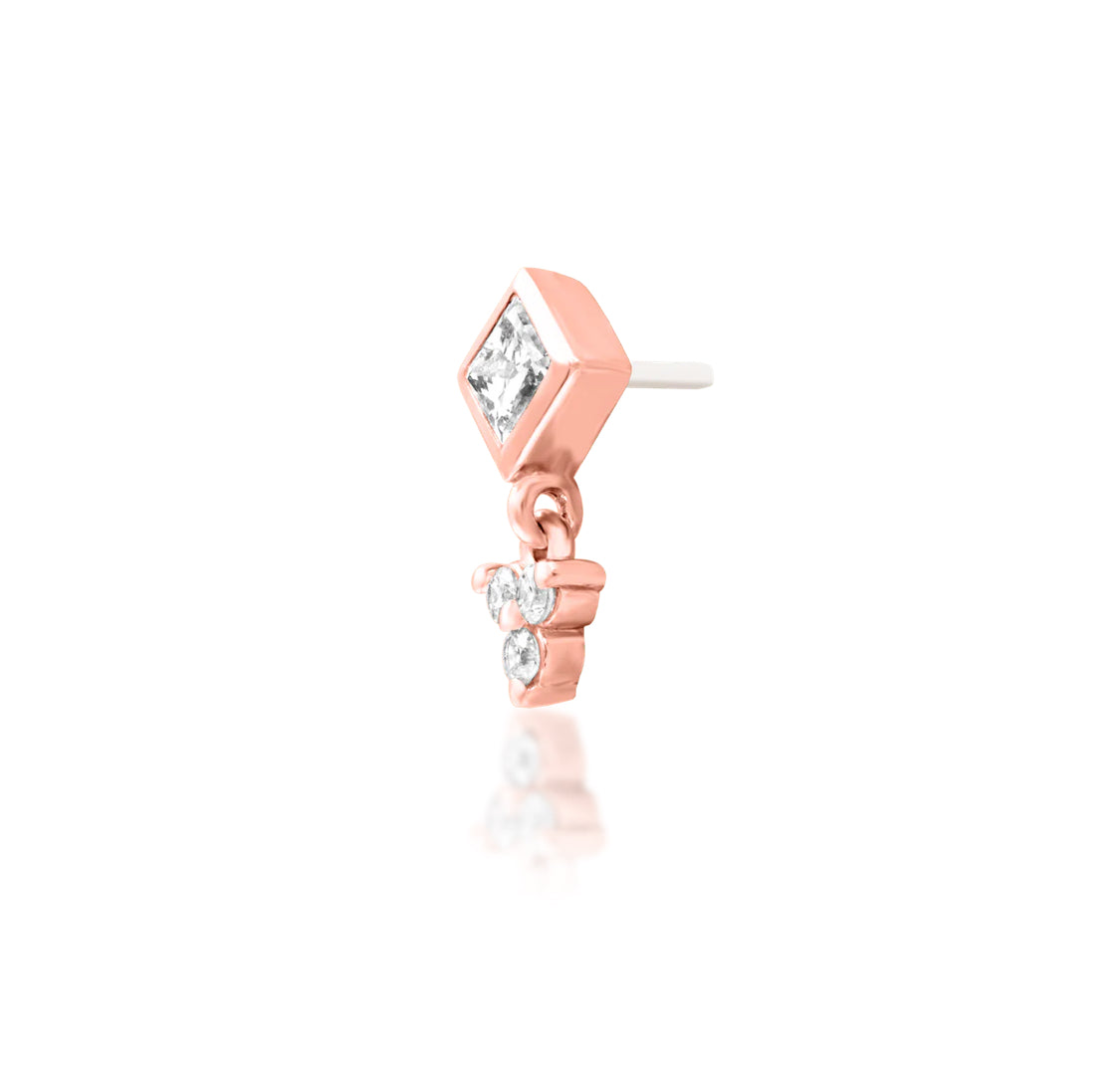 Junipurr Reflection solid 14k gold elongated four-diamond decorative end, product view.