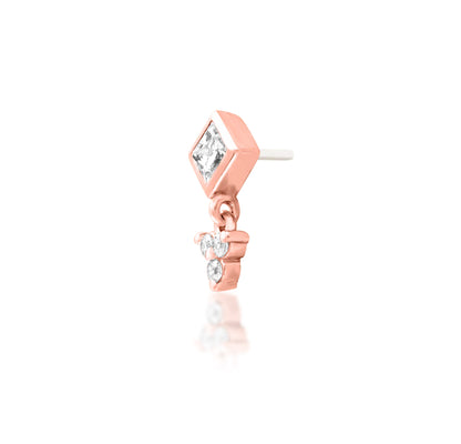 Junipurr Reflection solid 14k gold elongated four-diamond decorative end, product view.