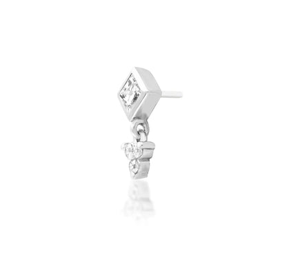 Junipurr Reflection solid 14k white gold threadless end with four lab-grown diamonds, angled view.