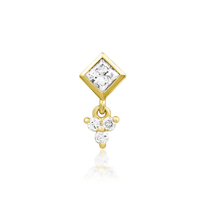 Junipurr Reflection solid 14k yellow gold threadless end with four lab-grown diamonds, front view.