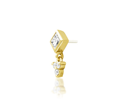 Junipurr Reflection solid 14k yellow gold four-diamond threadless end, side profile.