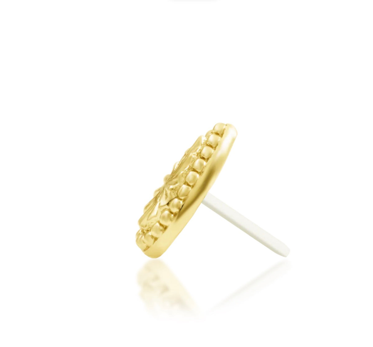 Junipurr Remi solid 14k gold beaded teardrop threadless end, product view.