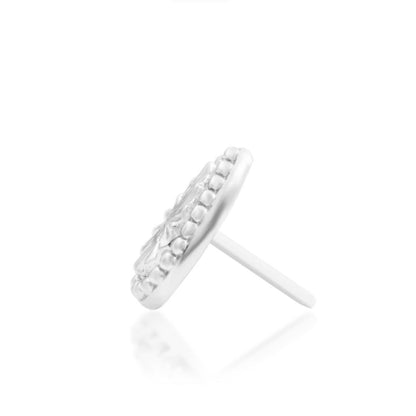 Junipurr Remi solid 14k white gold beaded teardrop threadless end, side profile.
