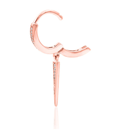 Junipurr Ria solid 14k gold White CZ spike dangle clicker ring, product view.