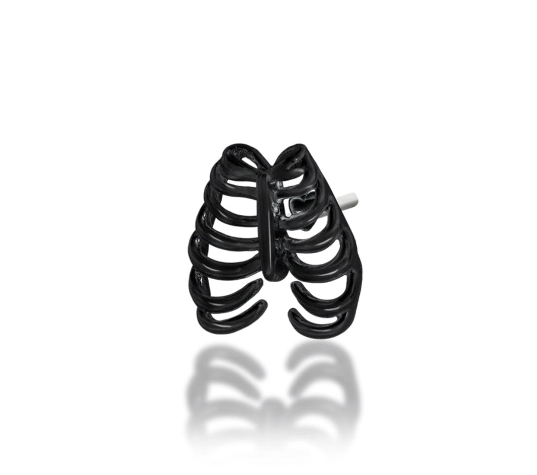 Junipurr Rib Cage solid 14k gold black-rhodium threadless decorative end, product view.