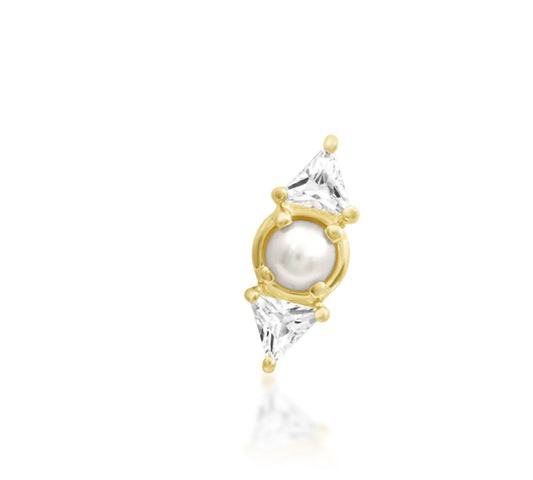 Junipurr Rita solid 14k gold freshwater pearl and CZ threadless decorative end, product view.