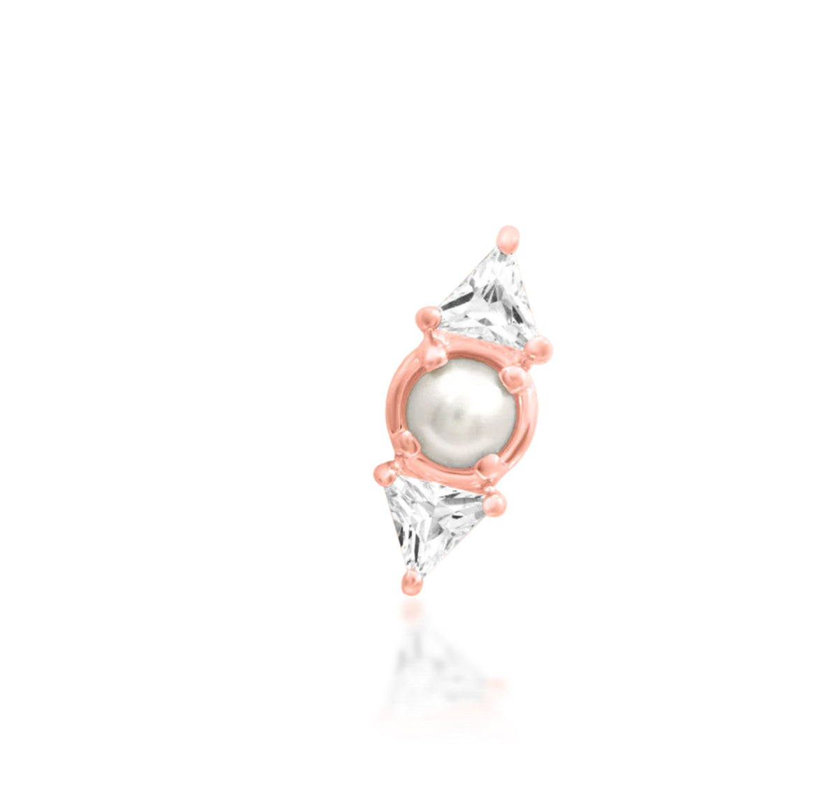 Junipurr Rita freshwater pearl and CZ threadless jewellery in solid 14k gold, product view.
