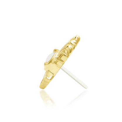 Junipurr River solid 14k yellow gold opal threadless end, side profile.