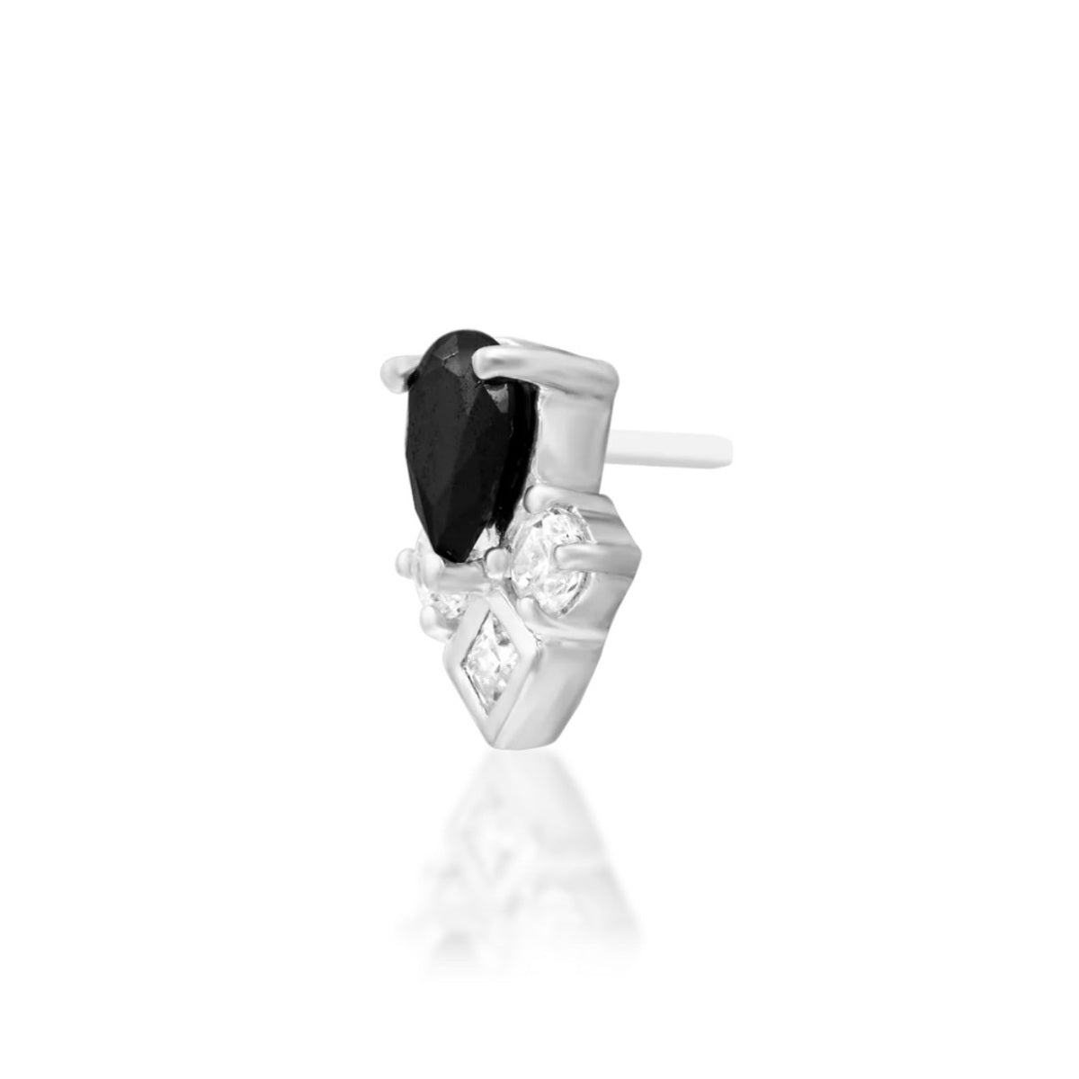 Junipurr Roxyn black and white cubic zirconia threadless end in 14k white gold, angled view