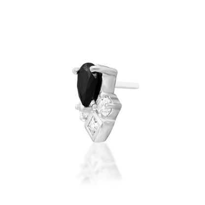 Junipurr Roxyn black and white cubic zirconia threadless end in 14k white gold, angled view