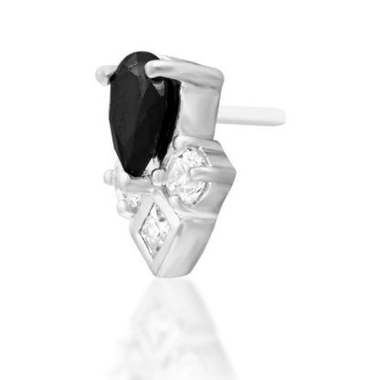 Junipurr Roxyn black and white cubic zirconia threadless end in 14k white gold, angled view