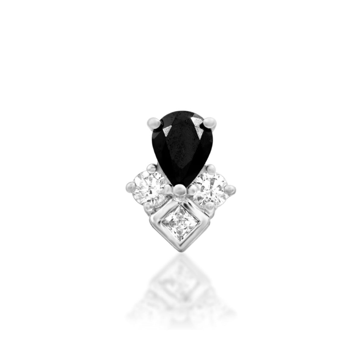 Junipurr Roxyn black and white cubic zirconia threadless end in 14k white gold, front view