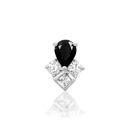 Junipurr Roxyn black and white cubic zirconia threadless end in 14k white gold, front view