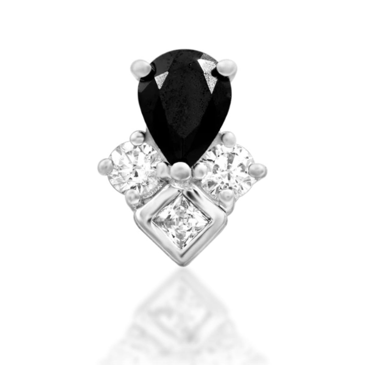 Junipurr Roxyn black and white cubic zirconia threadless end in 14k white gold, front view