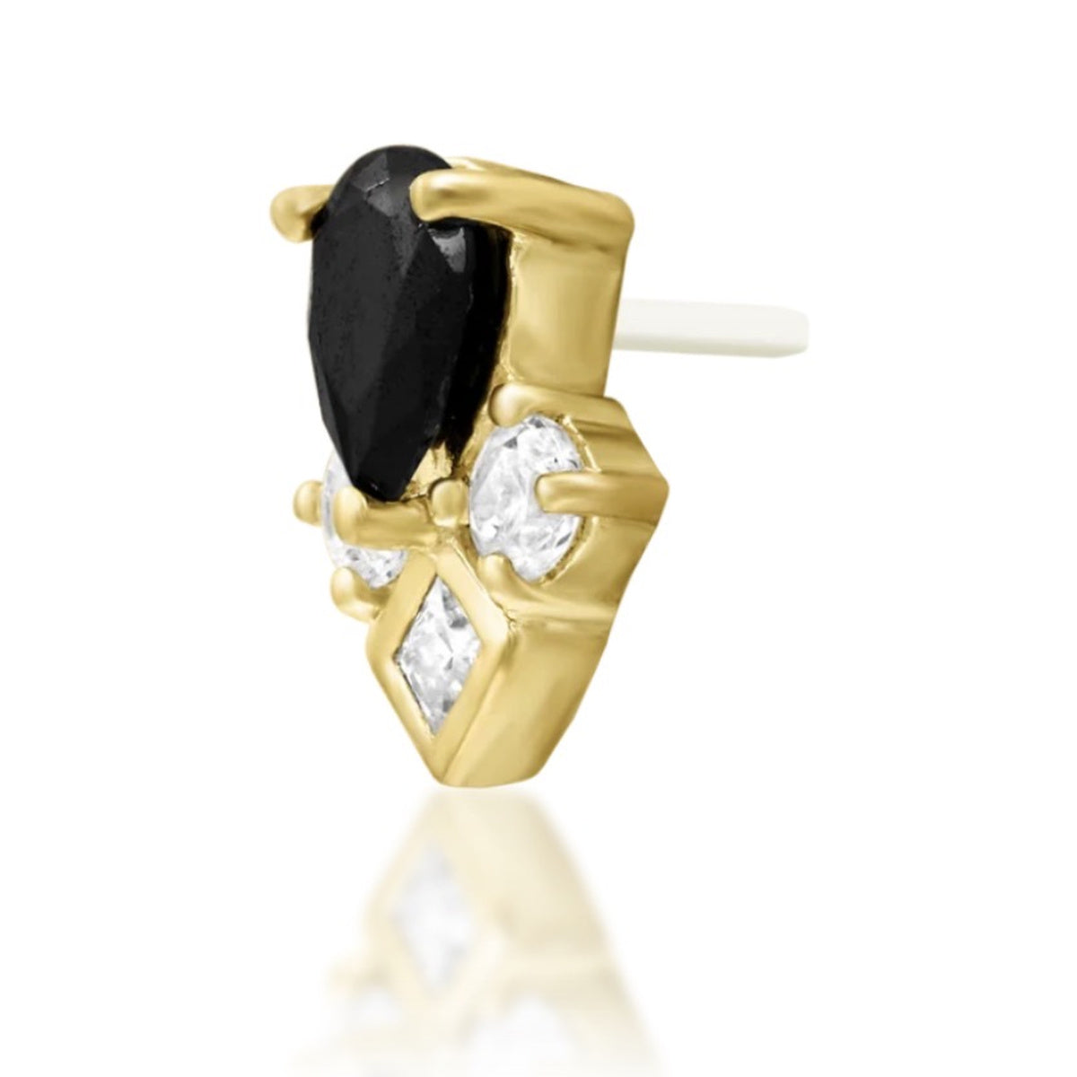 Junipurr Roxyn black and white cubic zirconia threadless end in 14k yellow gold, angled view