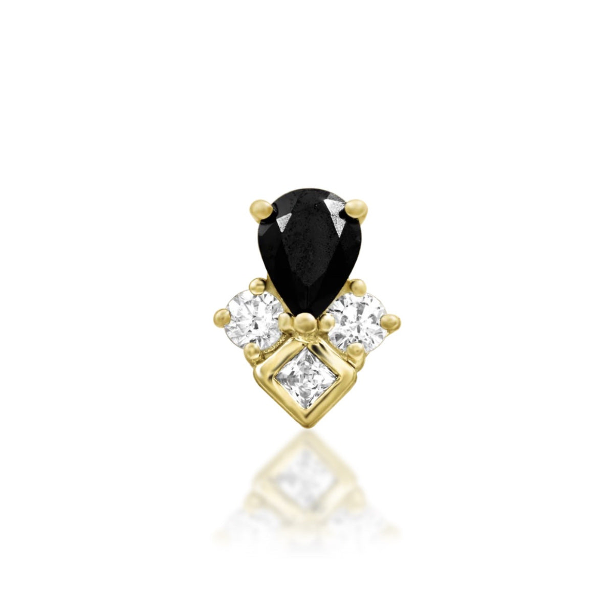 Junipurr Roxyn black and white cubic zirconia threadless end in 14k yellow gold, front view
