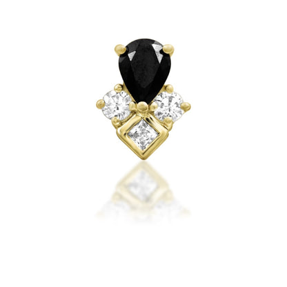 Junipurr Roxyn black and white cubic zirconia threadless end in 14k yellow gold, front view