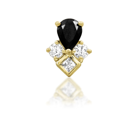 Junipurr Roxyn black and white cubic zirconia threadless end in 14k yellow gold, front view