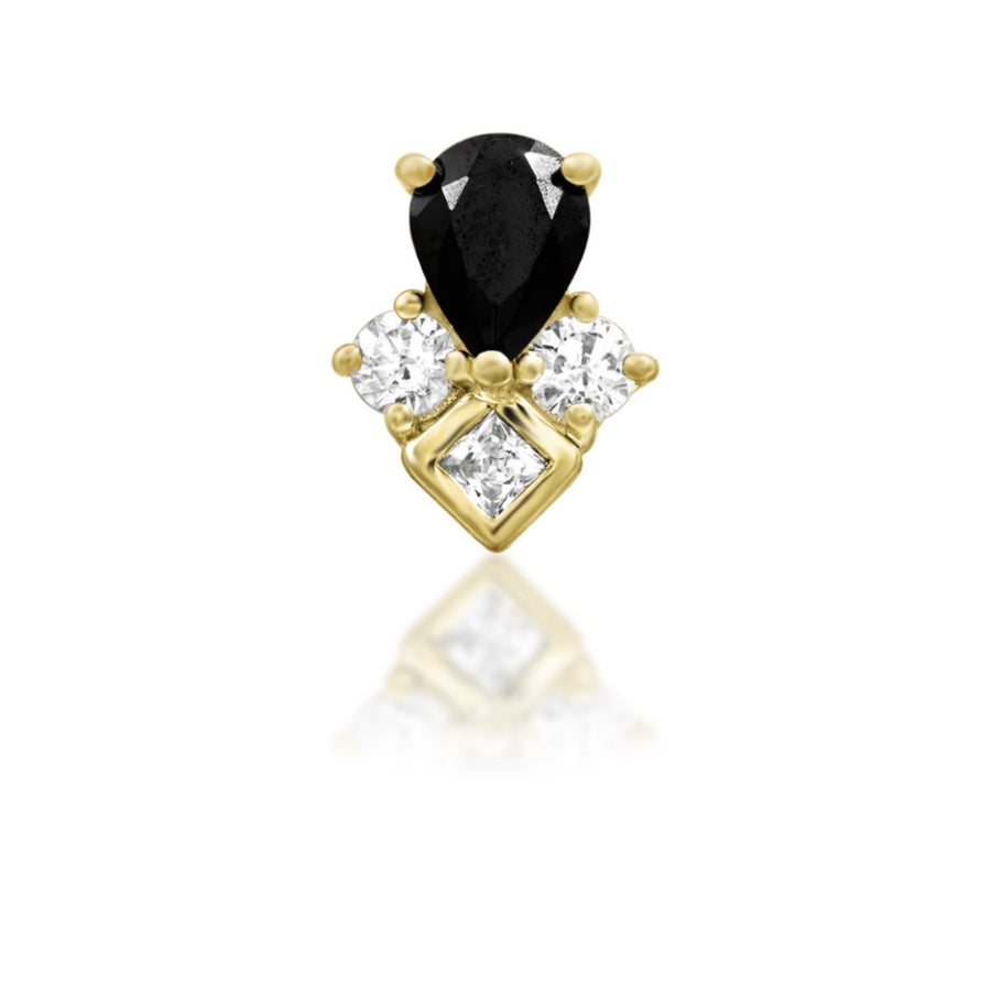 Junipurr Roxyn black and white cubic zirconia threadless end in 14k yellow gold, front view