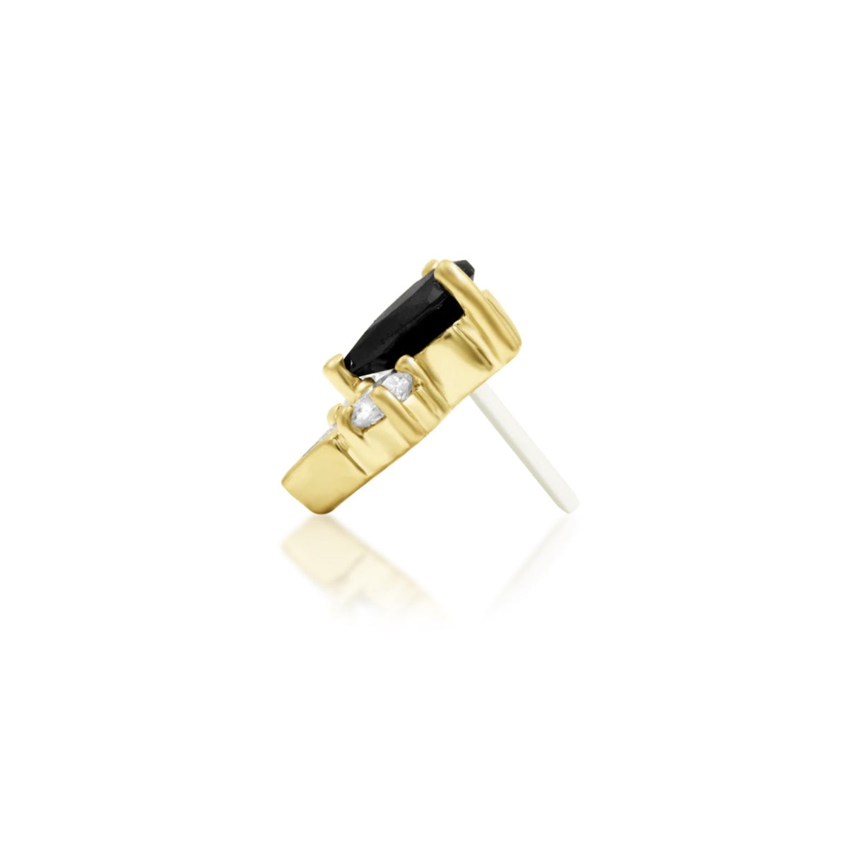 Junipurr Roxyn black and white cubic zirconia threadless end in 14k yellow gold, side profile