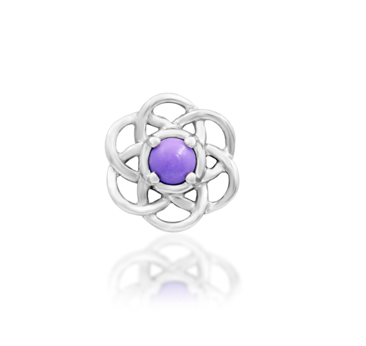 Junipurr Rue Purple Turquoise threadless decorative end in solid 14k gold, product view.