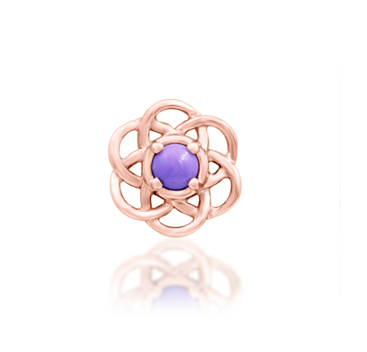 Junipurr Rue solid 14k gold Purple Turquoise decorative end, product view.