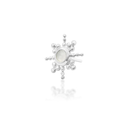 Junipurr Ruth solid 14k white gold moonstone star threadless end, angled view.