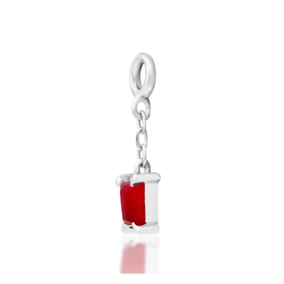 Angled view of Junipurr Salvie carnelian charm in 14k white gold.
