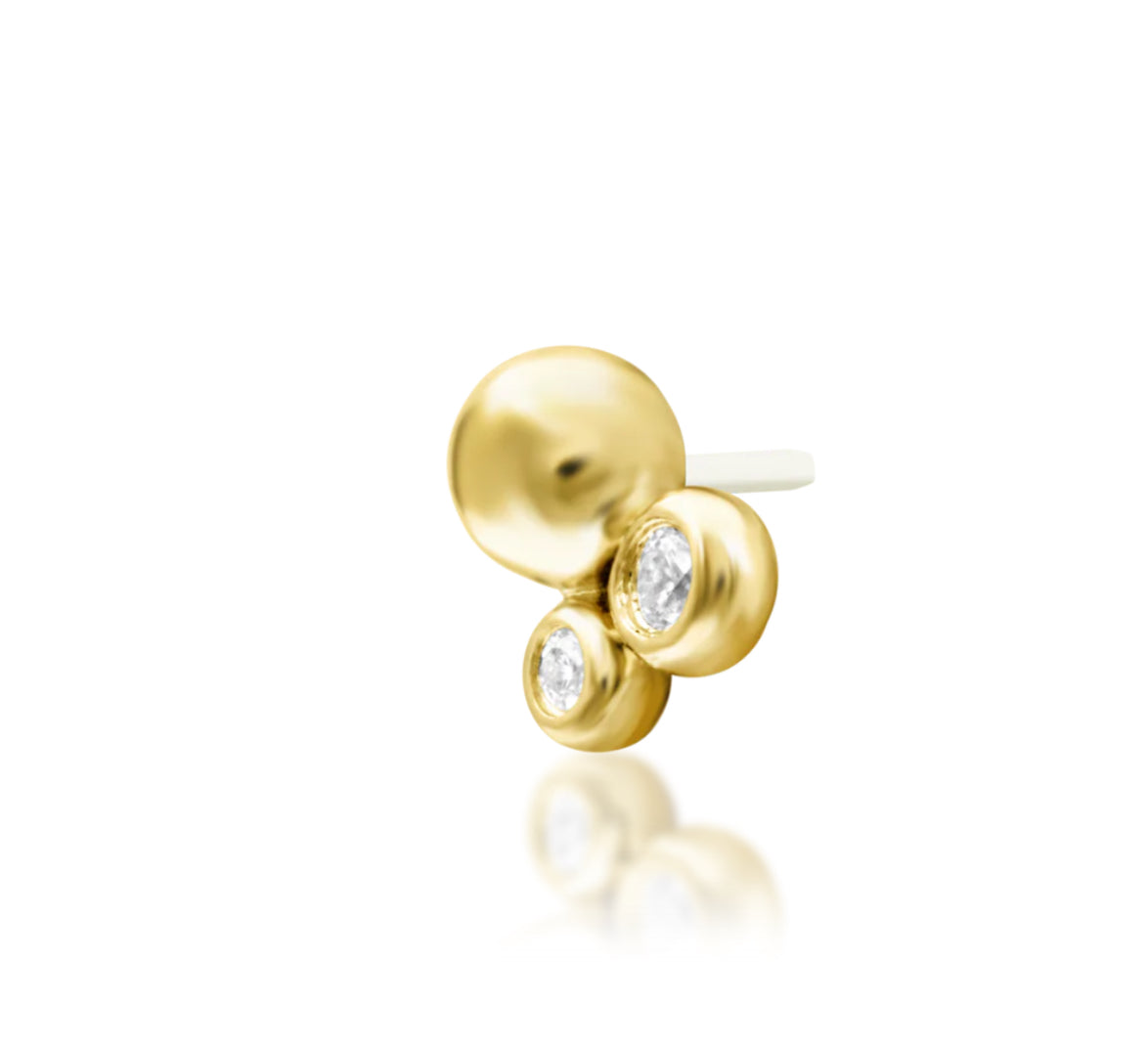 Junipurr Sana compact CZ beaded threadless decorative end in solid 14k gold, product view.