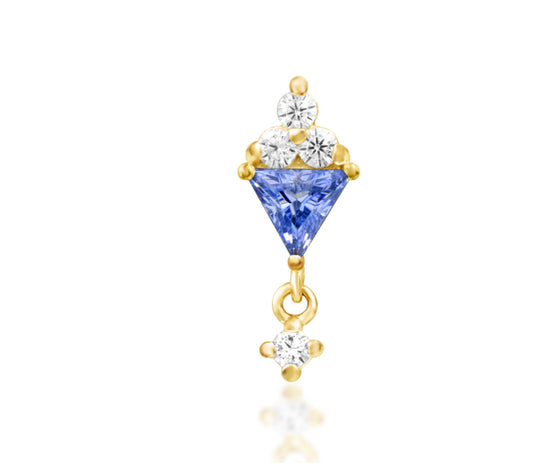 Junipurr Sarabe solid 14k gold Tanzanite CZ chain threadless decorative end, product view.