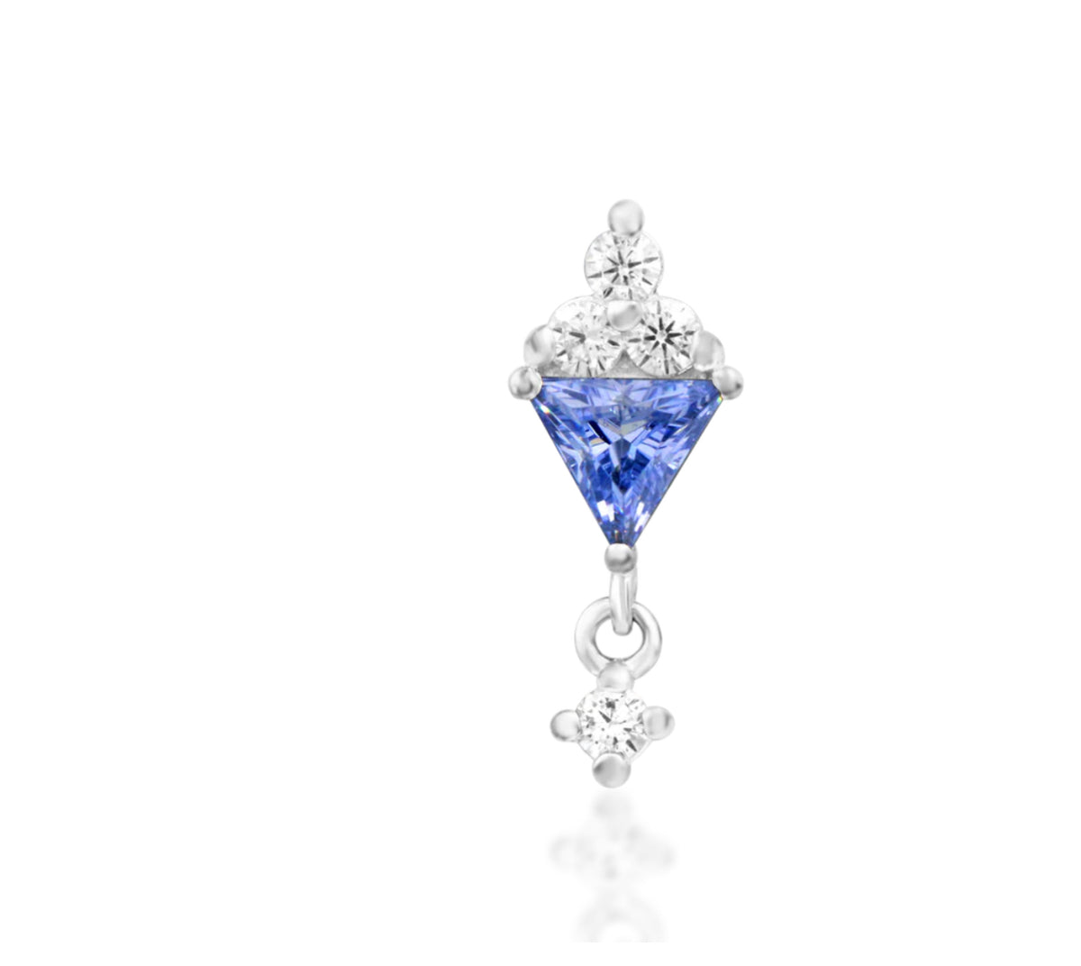 Junipurr Sarabe Tanzanite CZ threadless decorative end with chain movement, product view.
