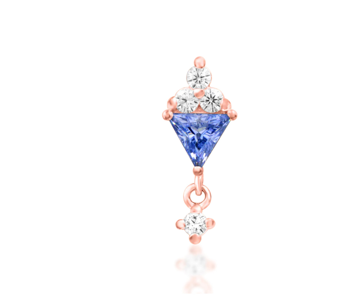 Junipurr Sarabe solid 14k gold Tanzanite CZ chain dangle jewellery, product view.